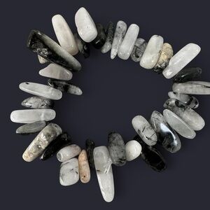Black Rutalized Quartz Crystal Sticks Bead Bracelet